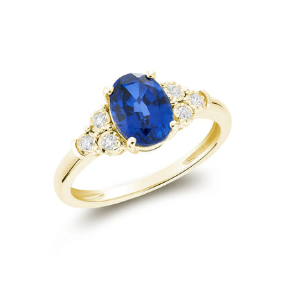 Created Blue Sapphire & Diamond Ring