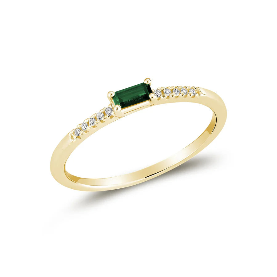 Emerald Cut Solitaire Precious Stone and Diamond Ring
