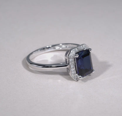 Emerald Cut Gemstone & Diamond Ring